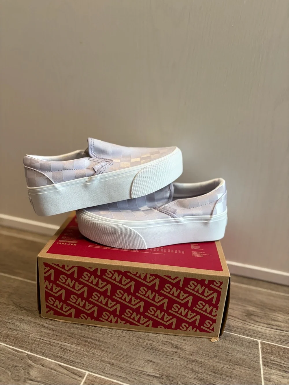 Classic Slip-On Stackform Satin Checkerboard Lilac unisex
